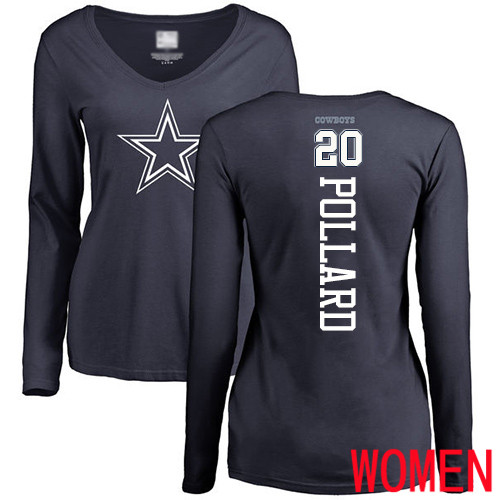Women Dallas Cowboys Navy Blue Tony Pollard Backer Slim Fit #20 Long Sleeve Nike NFL T Shirt->nfl t-shirts->Sports Accessory